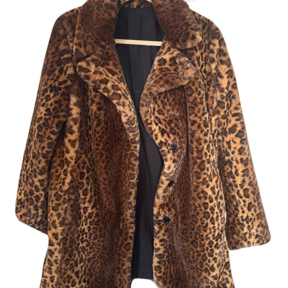 Kensie Brown Leopard Faux Fur Reversible Teddy Jacket Retro Rockabilly Pinup